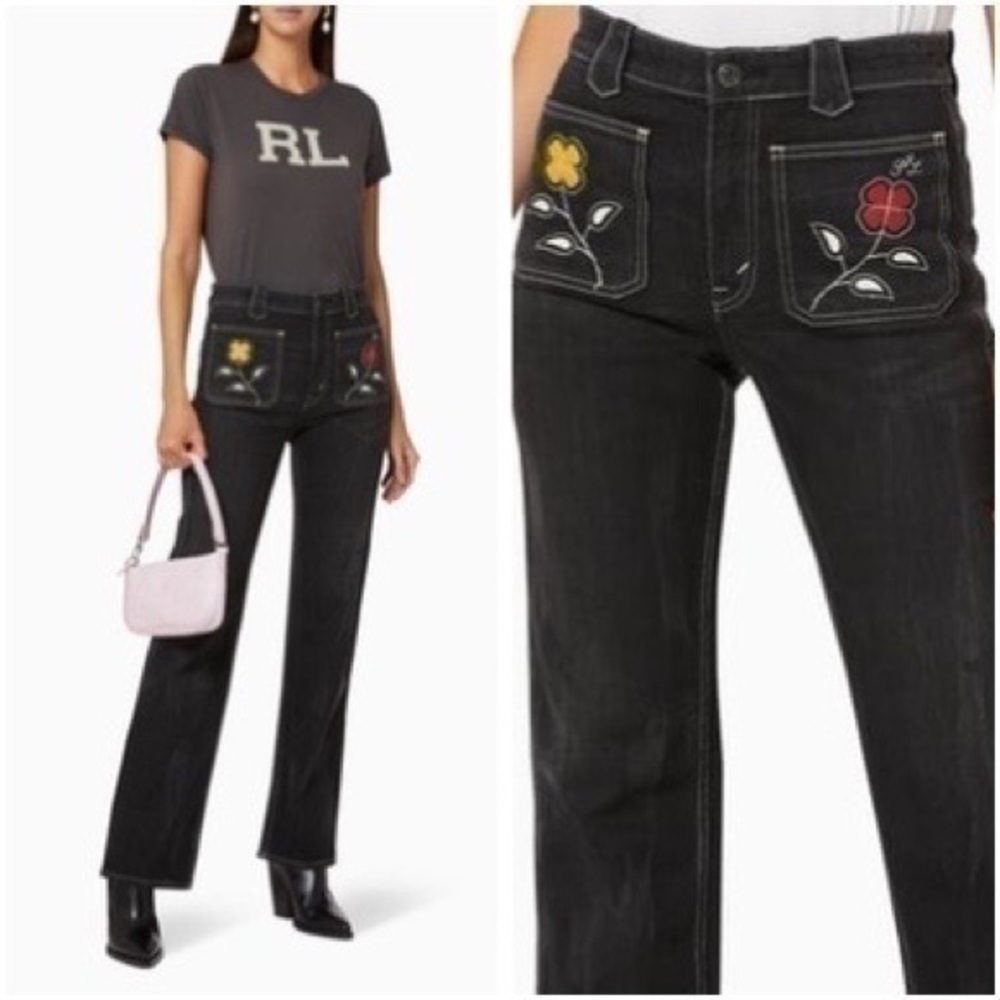 RARE Polo Ralph Lauren Jenn embroidered flared jeans RL Luxury Style - Picture 1 of 16